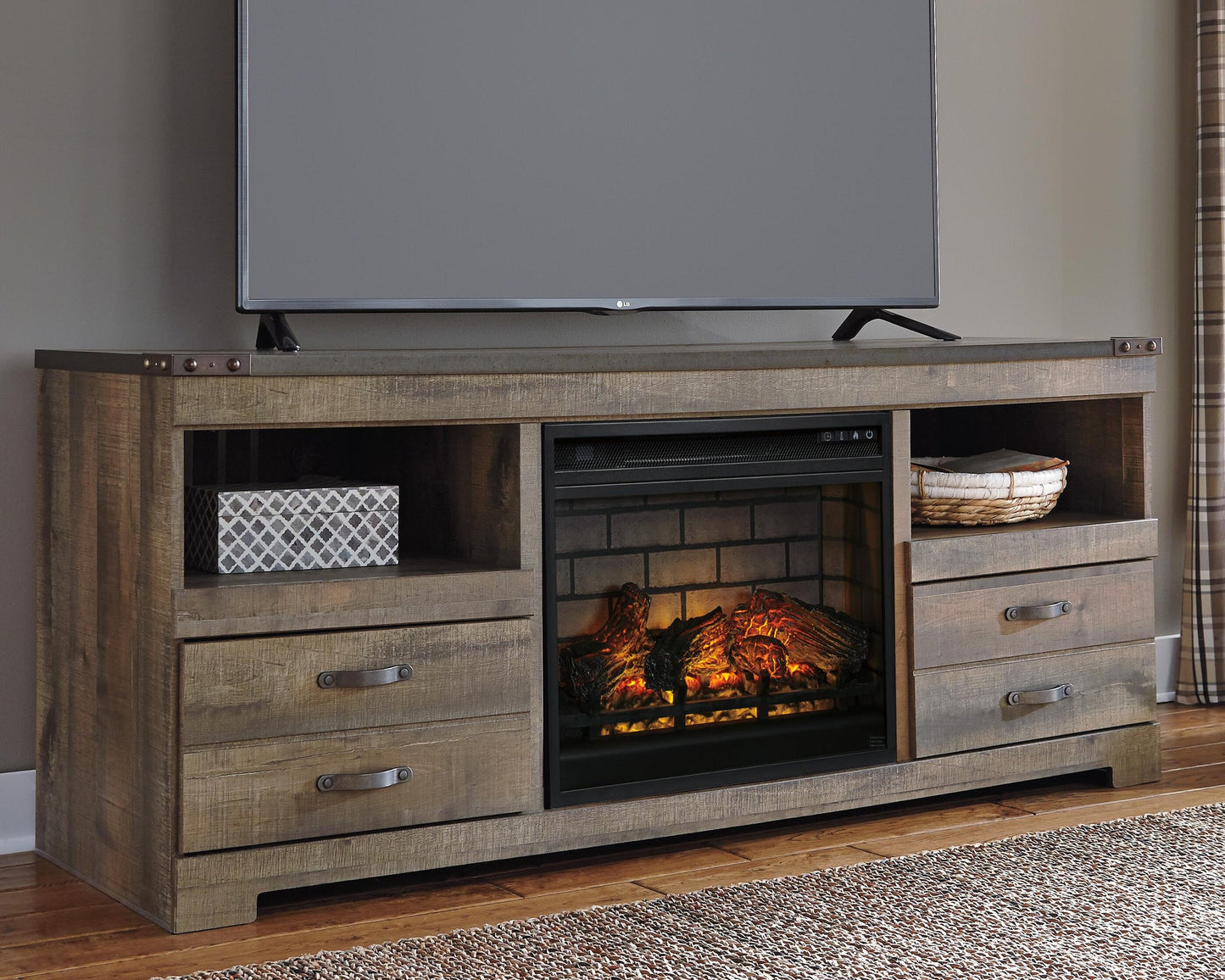 Mueble para TV Trinell de 63" con chimenea eléctrica