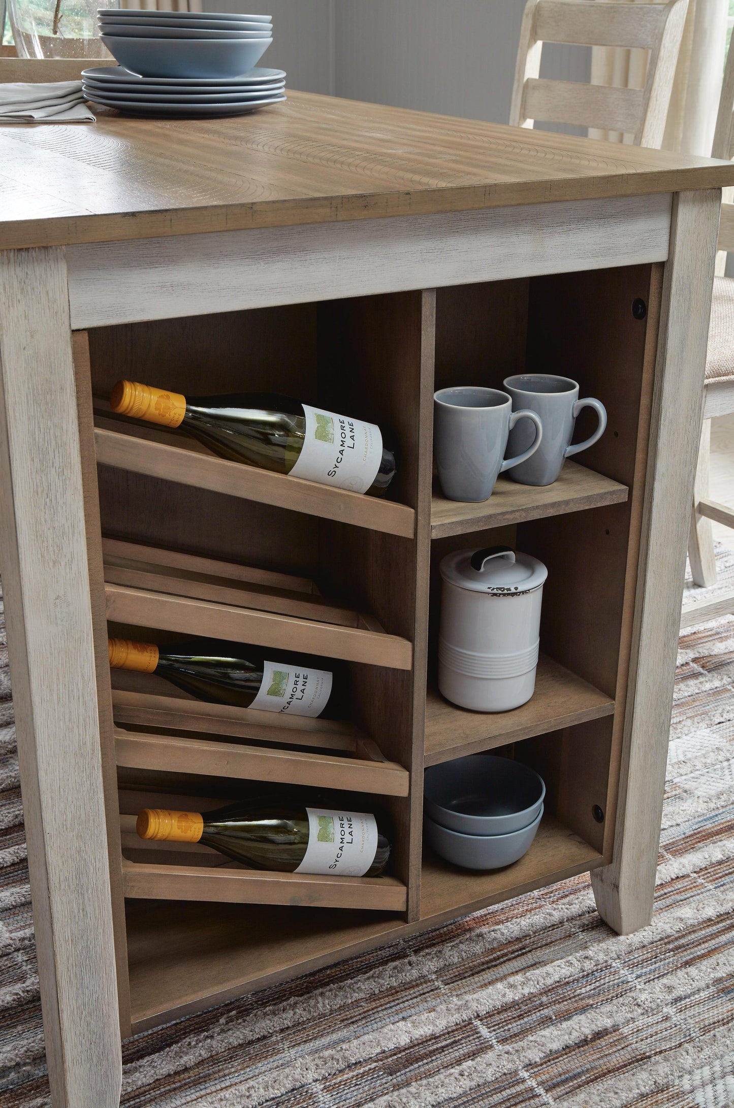 Mesa de mostrador rectangular Skempton con almacenamiento