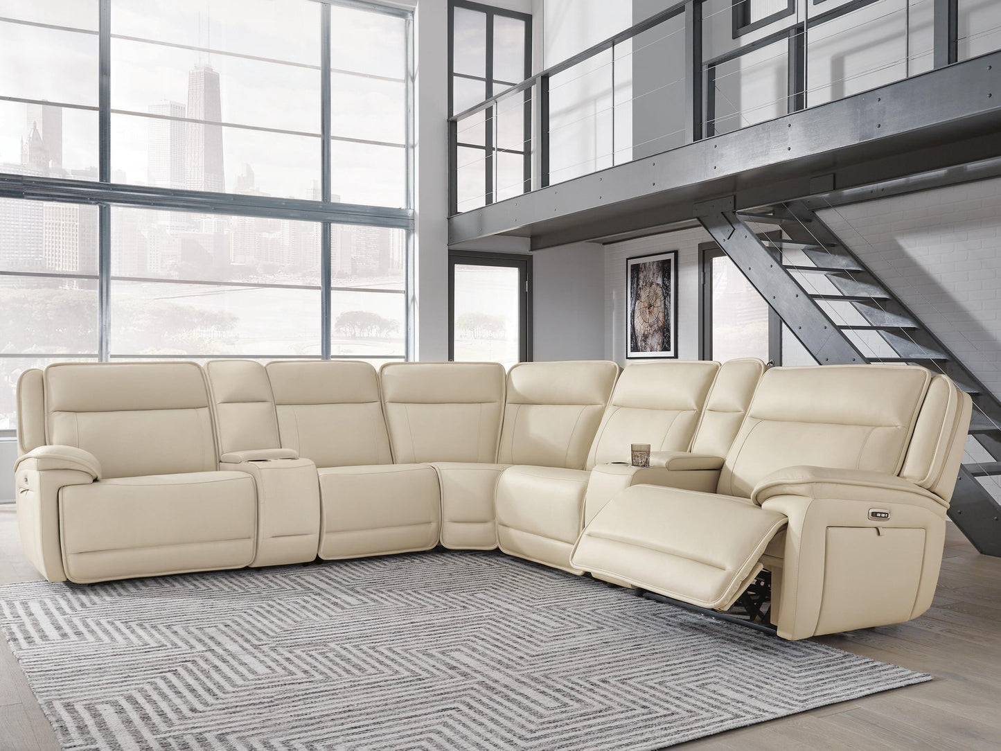 Sofá reclinable seccional de 7 piezas con 2 consolas Double Deal