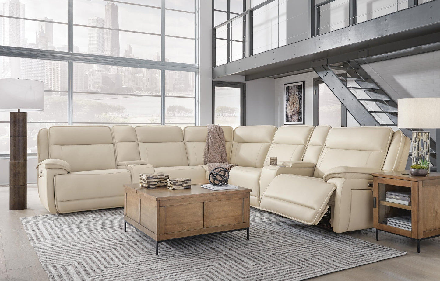 Sofá reclinable seccional de 7 piezas con 2 consolas Double Deal