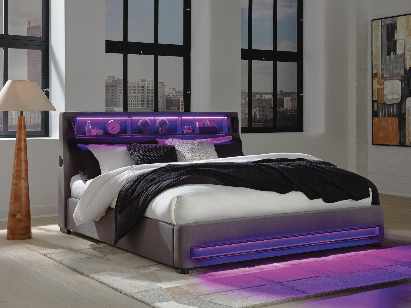 Verishaw California  Upholstered Bed With Wireless Audio