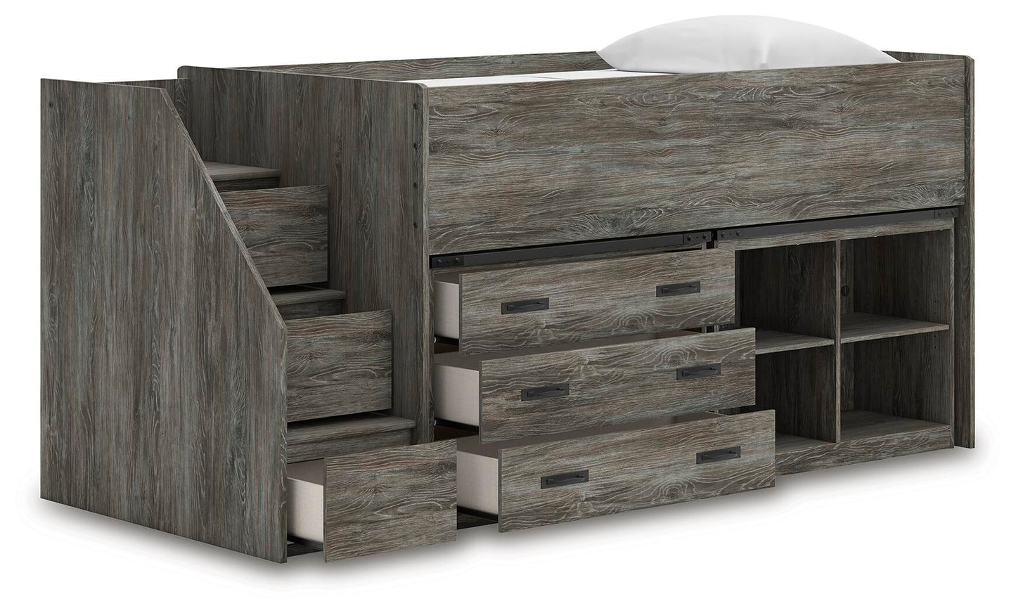 Frandern  Loft  Bed With Bookcase And Drawer Storage