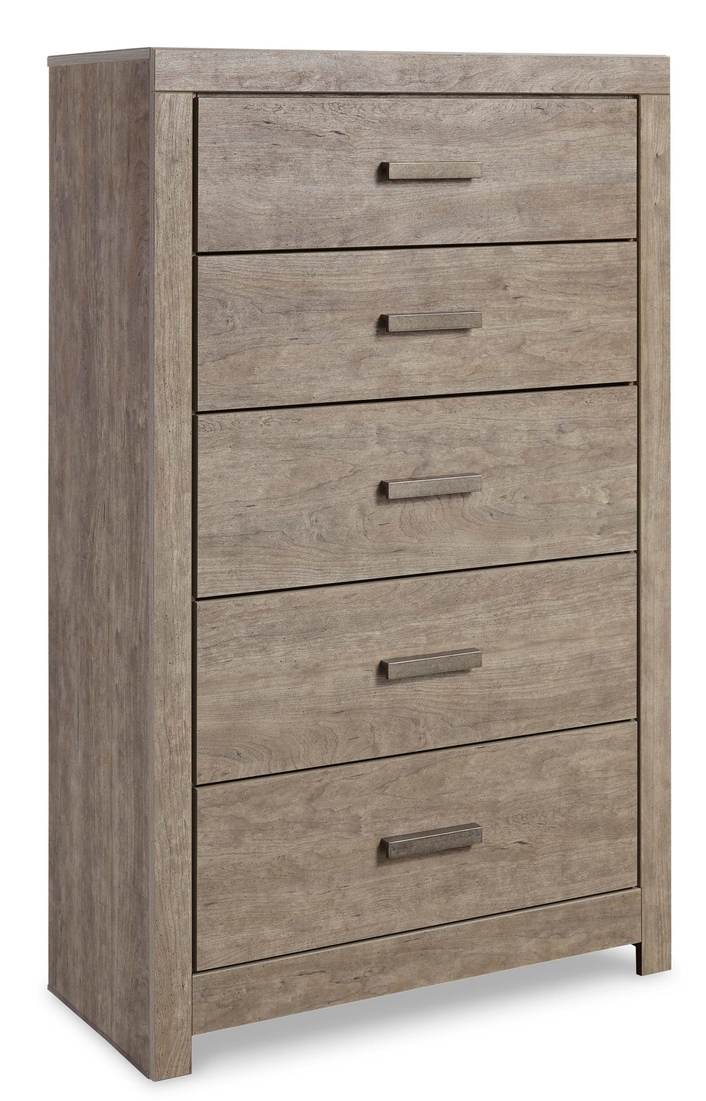 Cama Culverbach con paneles, cómoda con espejo y mesita de noche
