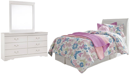 Cabecero de cama estilo trineo Anarasia con tocador con espejo
