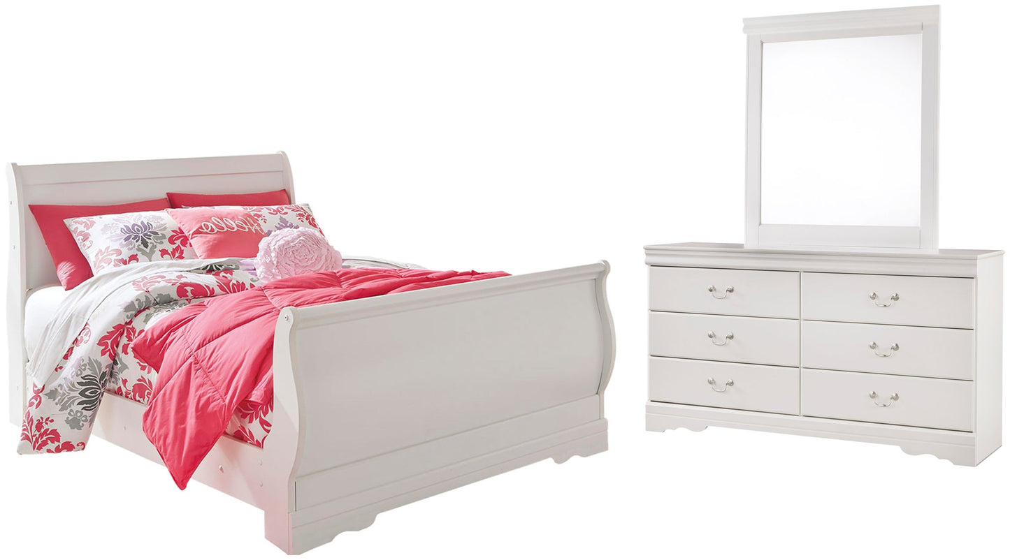 Cama tipo trineo Anarasia con tocador con espejo