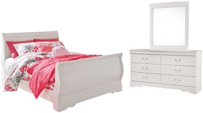 Cama tipo trineo Anarasia con tocador con espejo