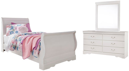 Cama tipo trineo Anarasia con tocador con espejo