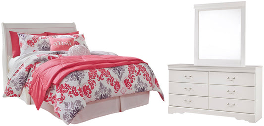 Cabecero de cama estilo trineo Anarasia con tocador con espejo