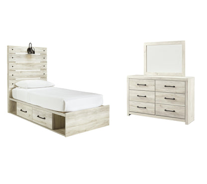 Cama Cambeck con 4 cajones y cómoda con espejo