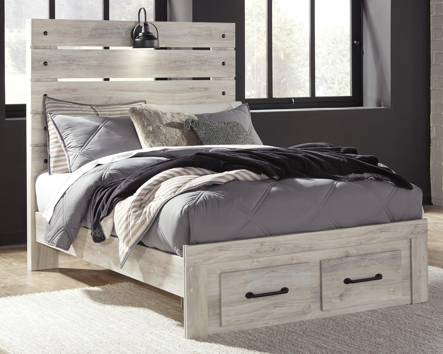Cama Cambeck con dos cajones y cómoda con espejo