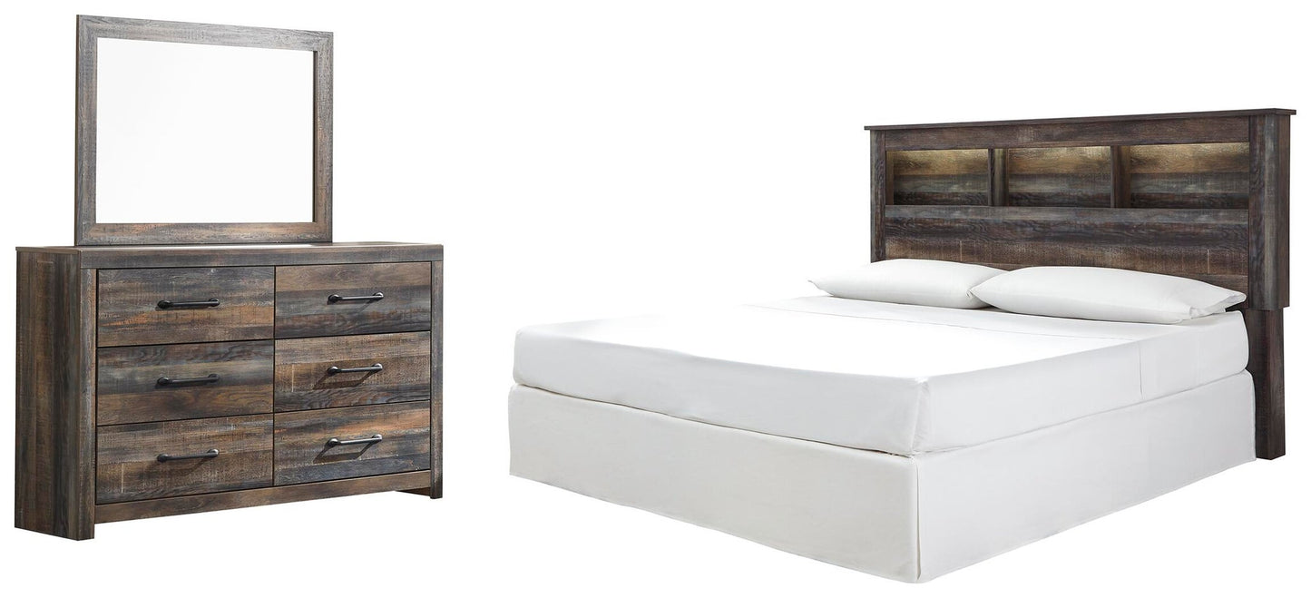 Drystan /California King Bookcase Headboard Bed With Mirrored Dresser