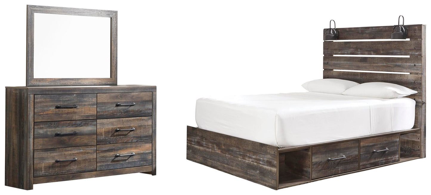 Cama Drystan con 4 cajones y cómoda con espejo