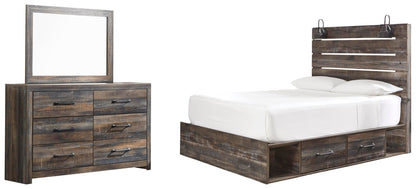 Cama Drystan con 4 cajones y cómoda con espejo