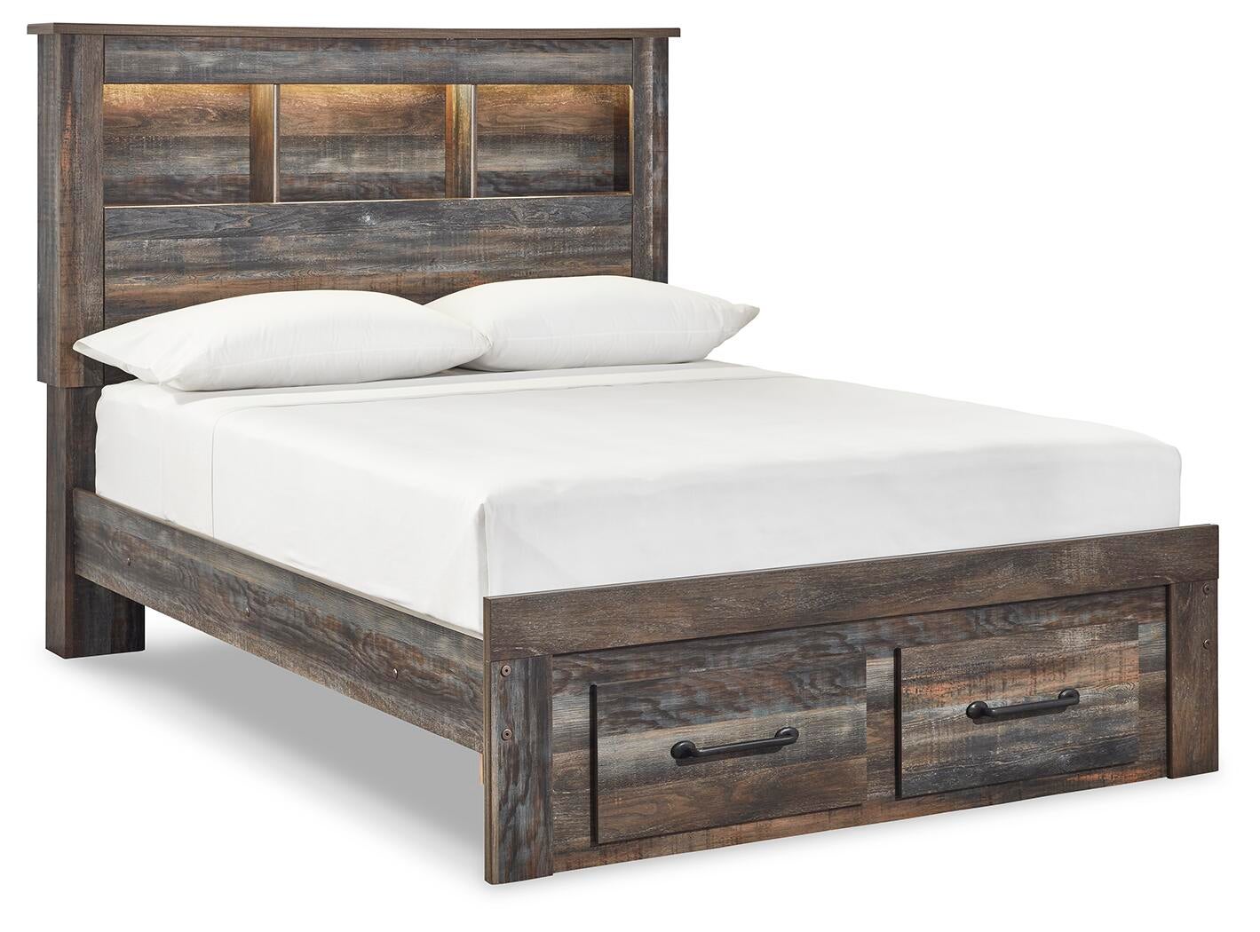 Cama-librería Drystan con dos cajones y cómoda con espejo