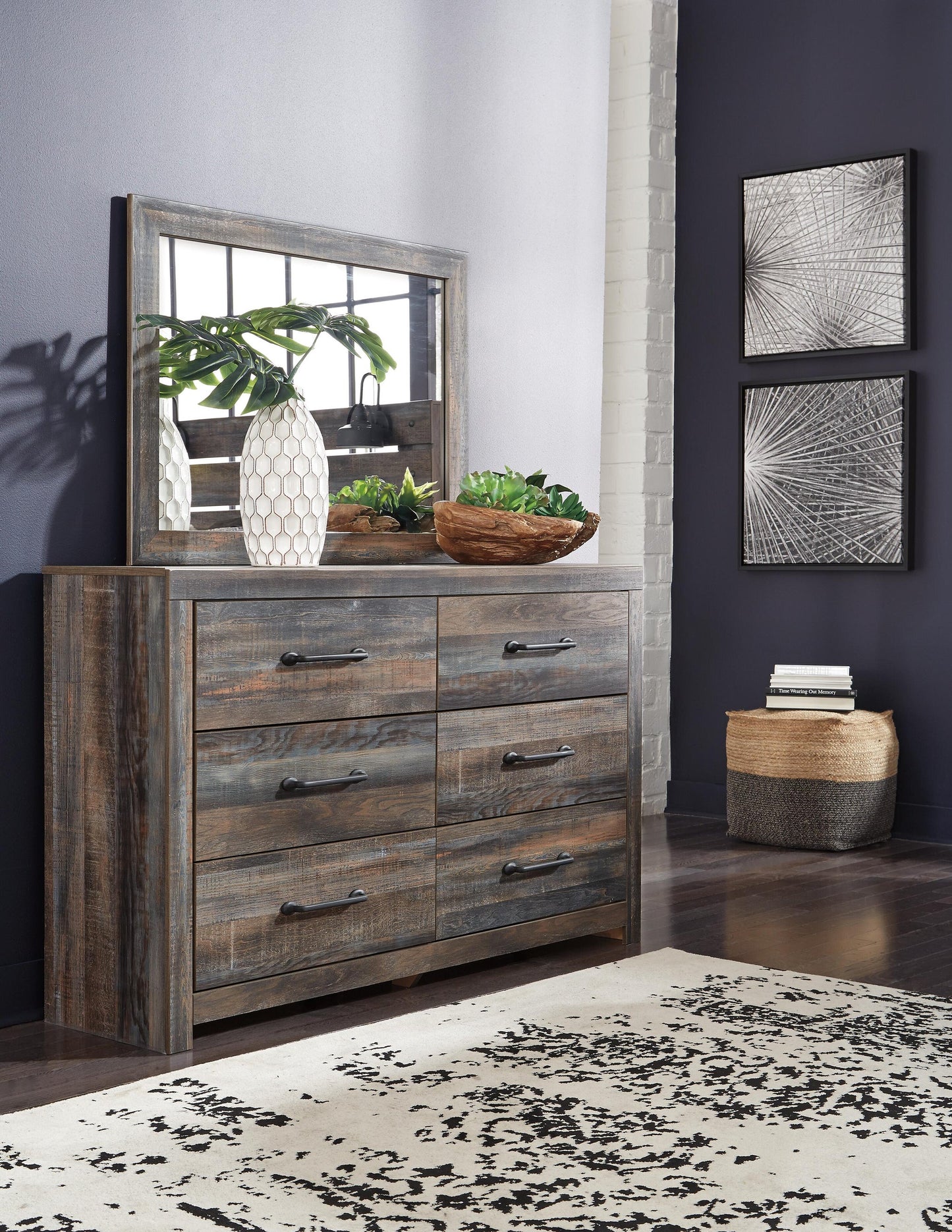 Cama-librería Drystan con dos cajones y cómoda con espejo