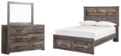 Cama-librería Drystan con dos cajones y cómoda con espejo