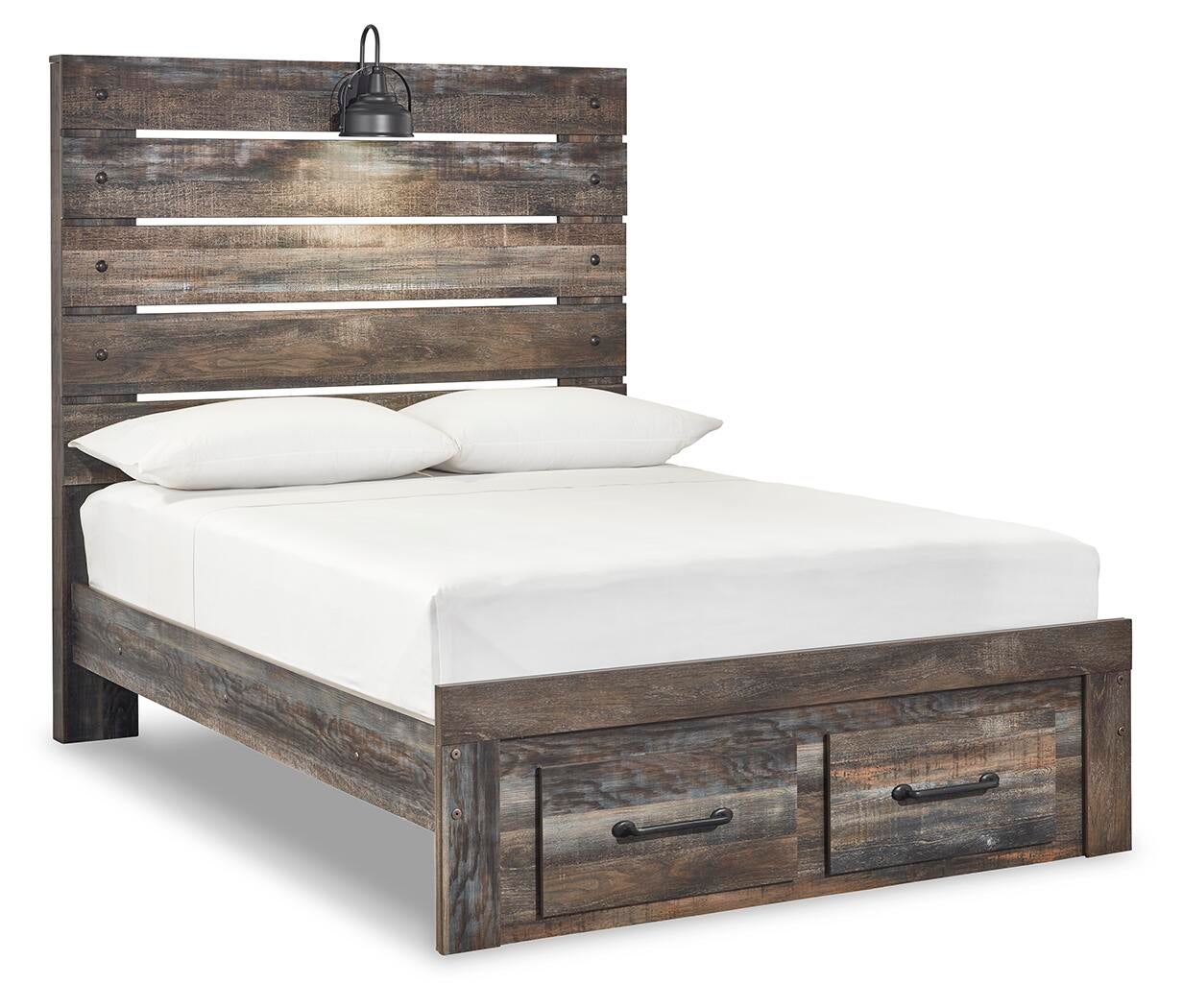 Cama Drystan con dos cajones y cómoda con espejo