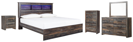 Cama con librería Drystan con espejo, cómoda y mesita de noche