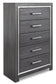 Lodanna /California King Upholstered Panel Headboard Bed With Mirrored Dresser, Chest And Nightstand