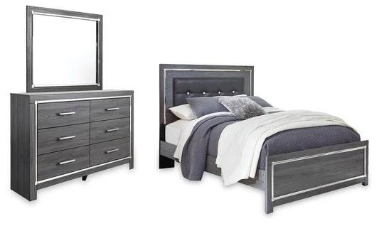 Cama con paneles Lodanna y tocador con espejo