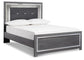 Cama Lodanna con paneles, cómoda con espejo y mesita de noche