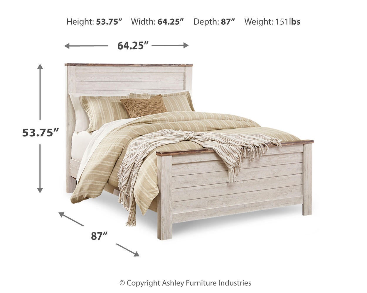 Willowton  Panel Bed With Mirrored Dresser