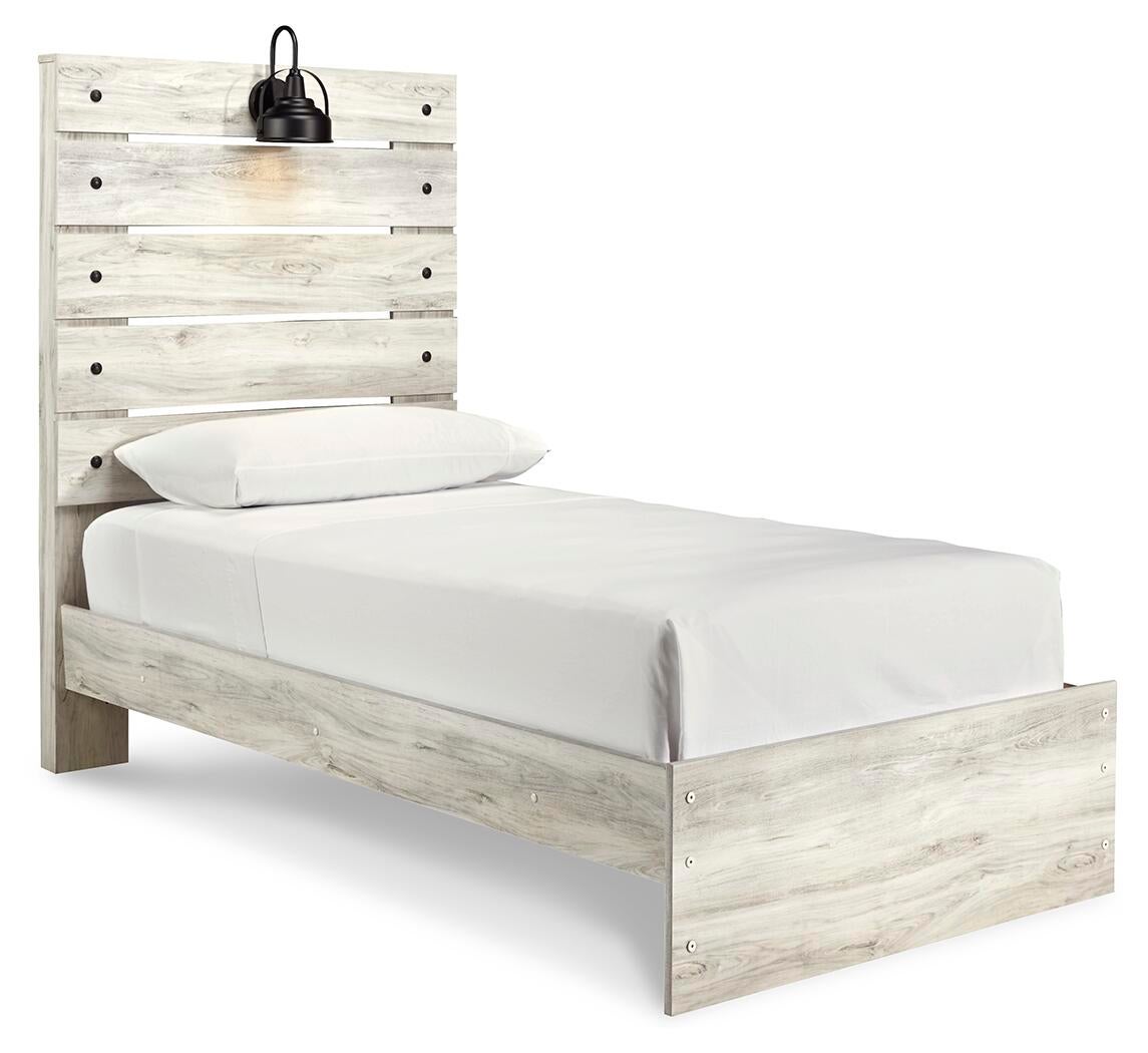 Cama Cambeck con paneles, cómoda con espejo y mesita de noche
