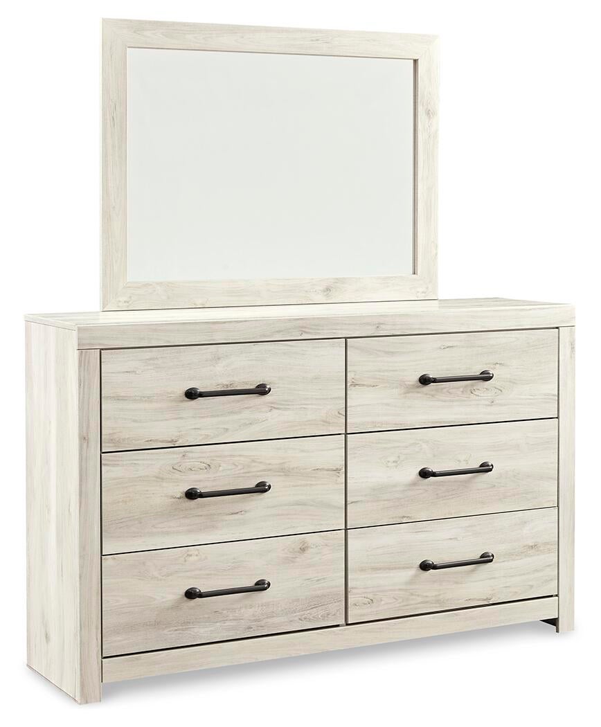 Cama Cambeck con paneles, cómoda con espejo y mesita de noche