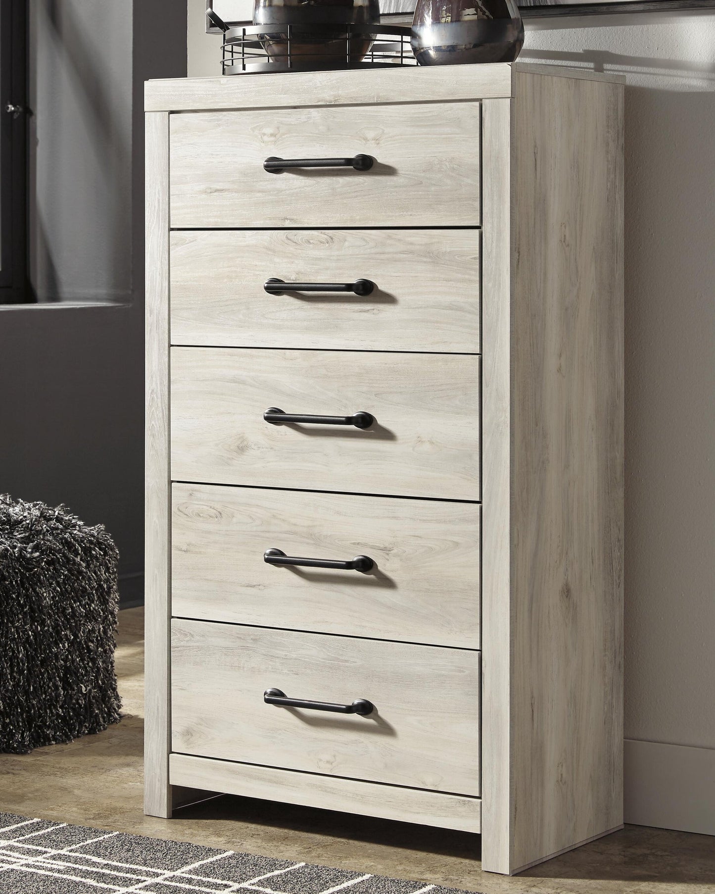 Cama Cambeck con paneles, cómoda con espejo y mesita de noche