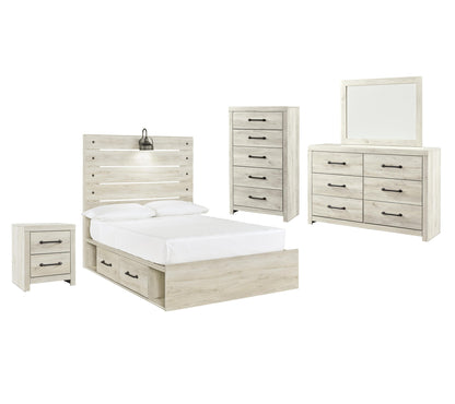 Cama Cambeck con 4 cajones, cómoda con espejo, cómoda y mesita de noche