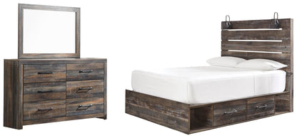 Cama Drystan con dos cajones y cómoda con espejo