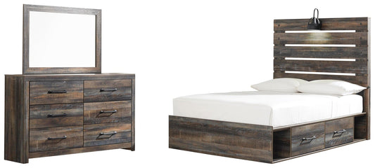 Cama Drystan con 4 cajones y cómoda con espejo