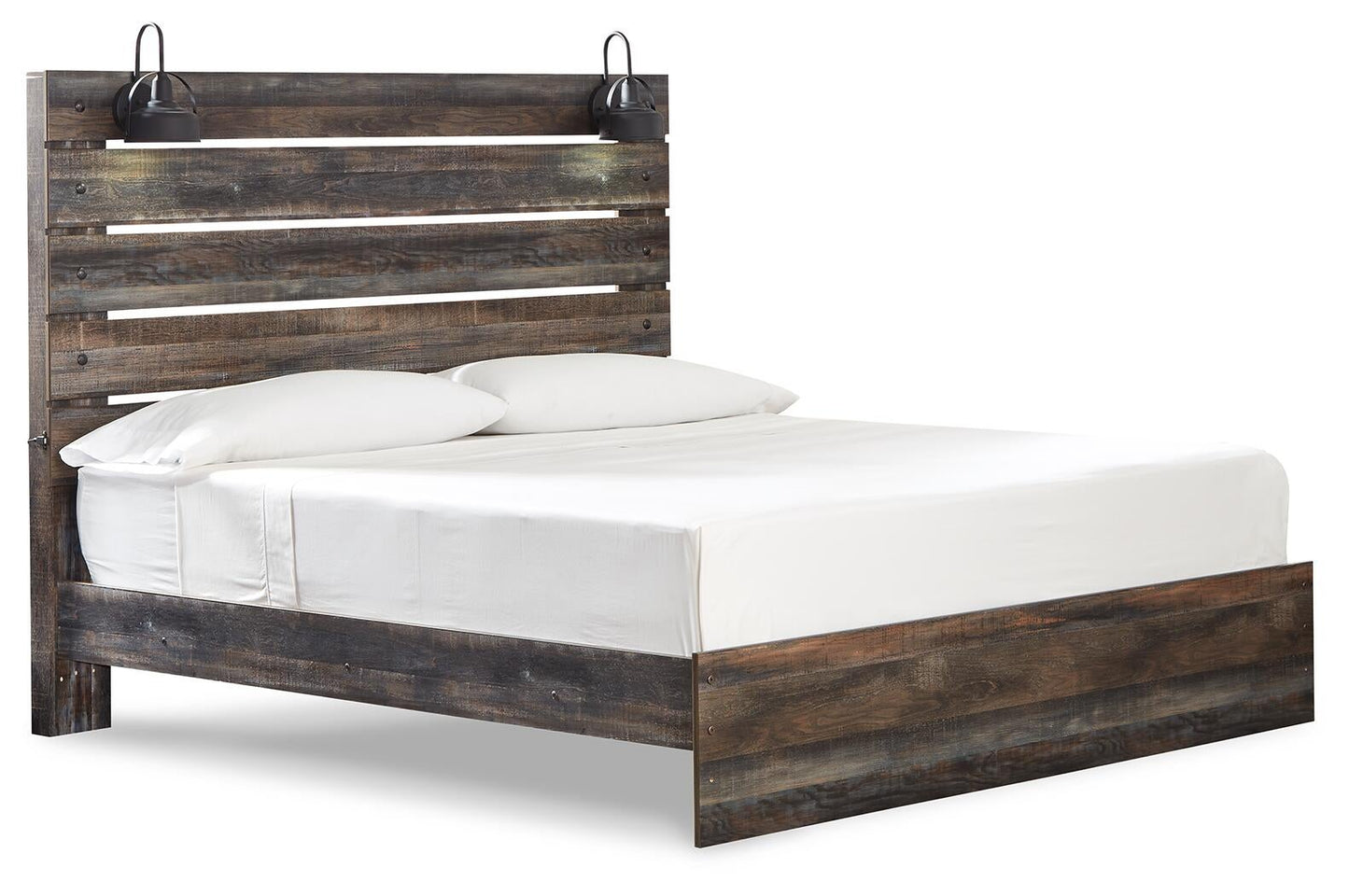 Cama Drystan con paneles, cómoda con espejo y mesita de noche
