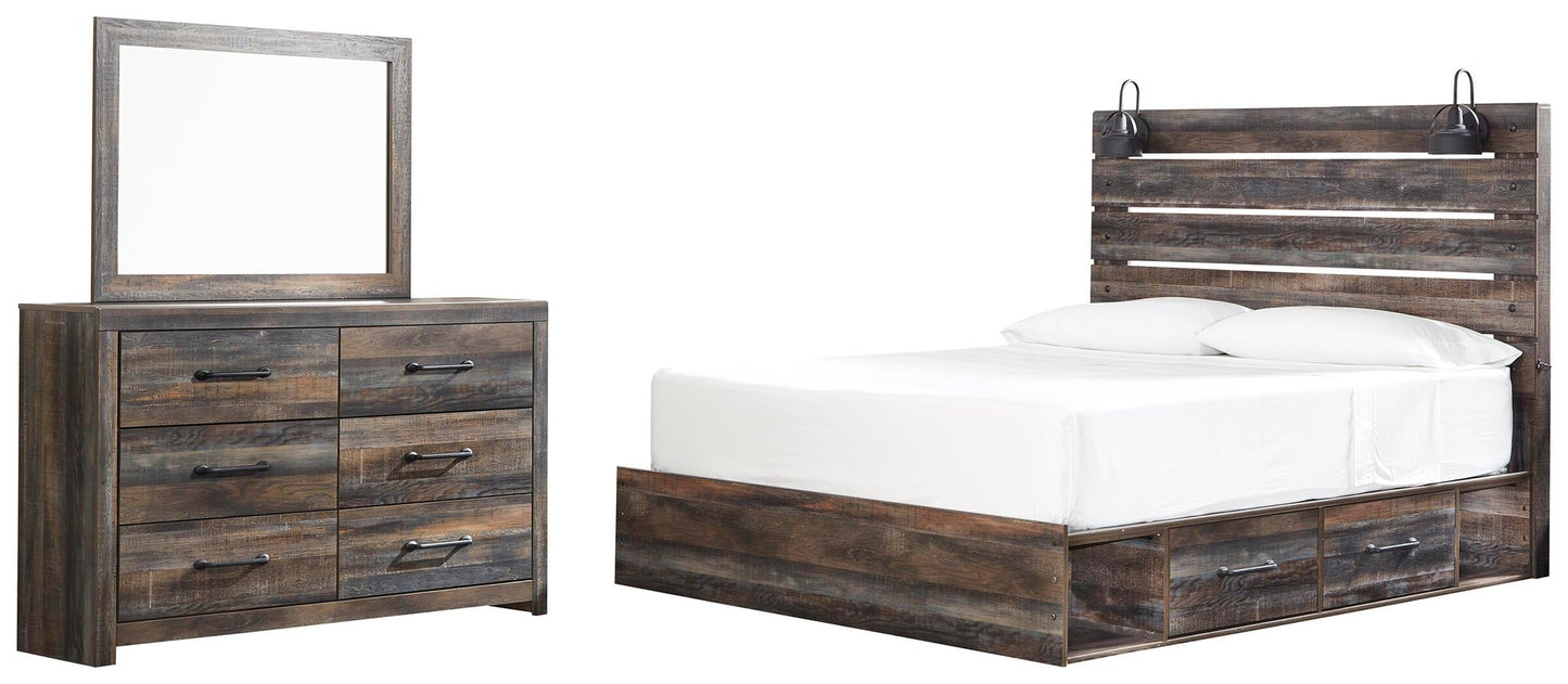 Cama Drystan con dos cajones y cómoda con espejo