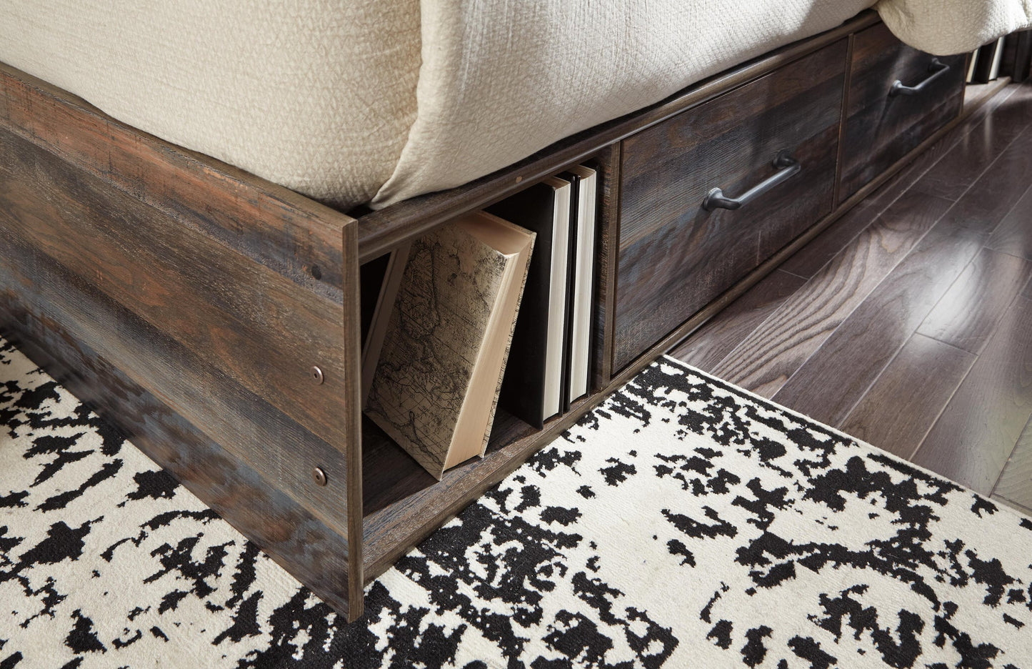 Cama Drystan con dos cajones y cómoda con espejo