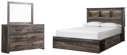 Cama-librería Drystan con dos cajones y cómoda con espejo