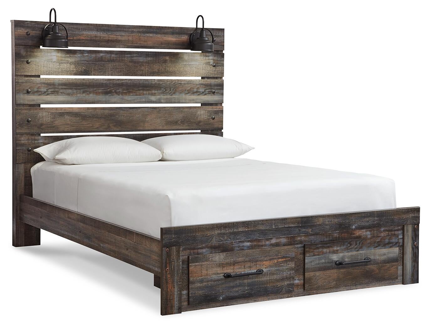 Cama Drystan con dos cajones y cómoda con espejo
