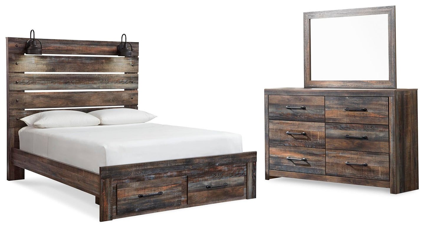 Cama Drystan con dos cajones y cómoda con espejo