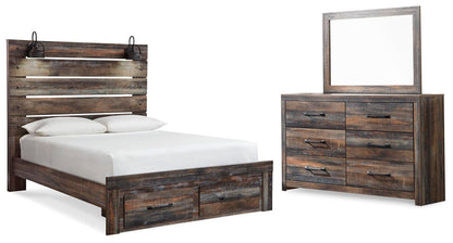 Cama Drystan con dos cajones y cómoda con espejo