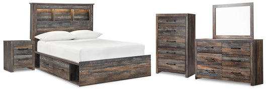 Cama-librería Drystan con 4 cajones, cómoda con espejo, cómoda y mesita de noche