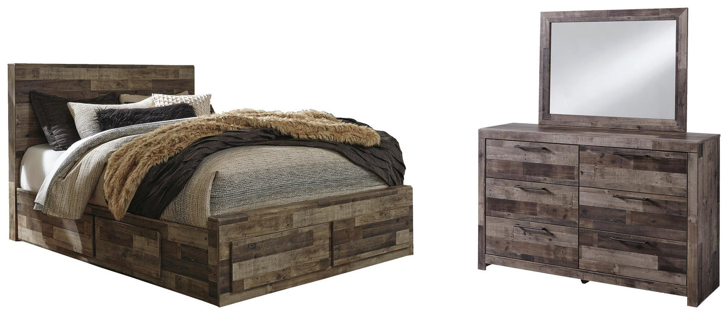 Derekson  Panel Bed With 4 Storage Drawers With Mirrored Dresser