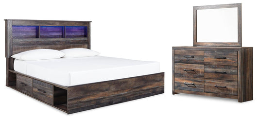 Cama-librería Drystan con 4 cajones y cómoda con espejo