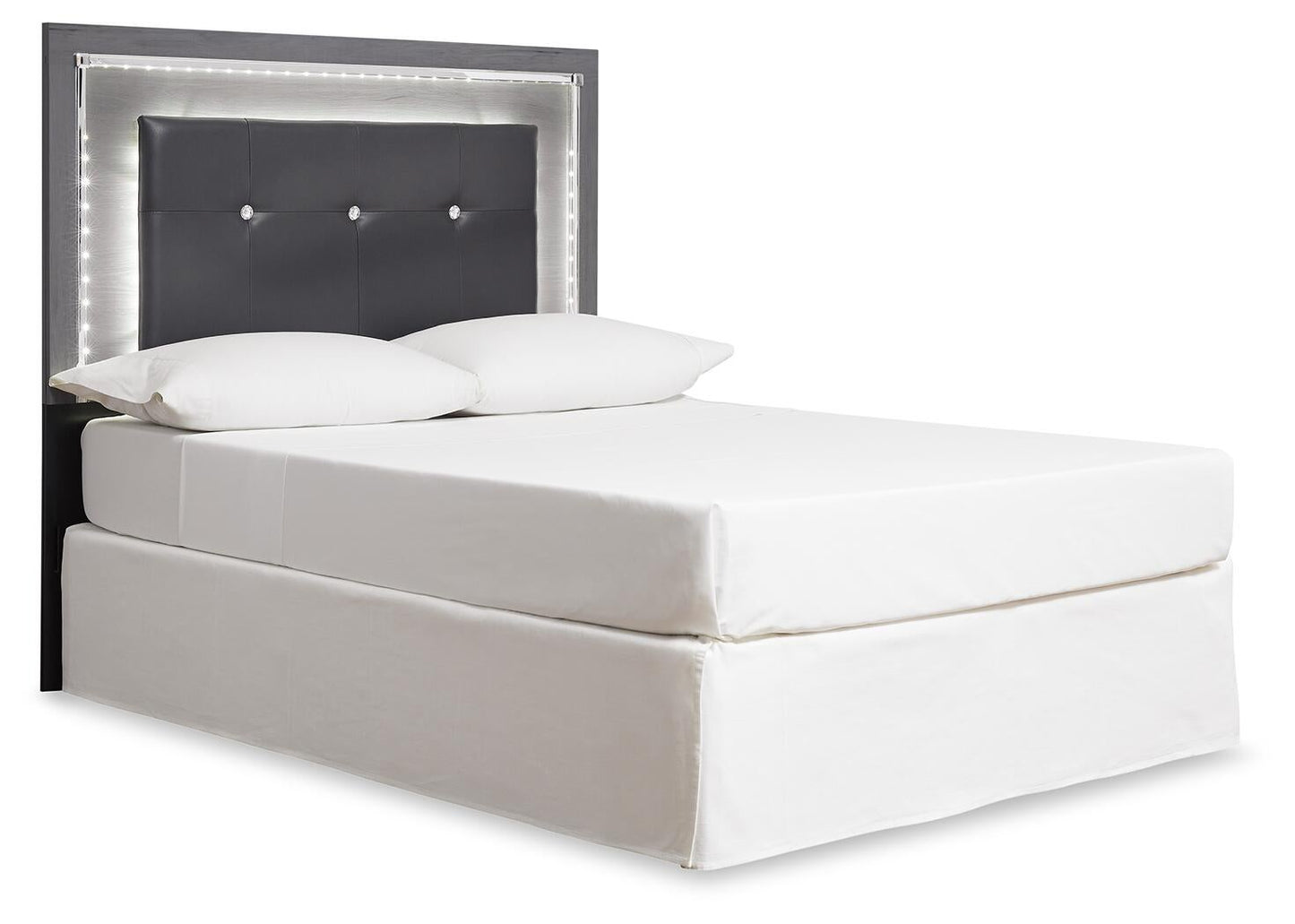 Cabecero tapizado Lodanna con cómoda, cómoda y mesita de noche con espejo