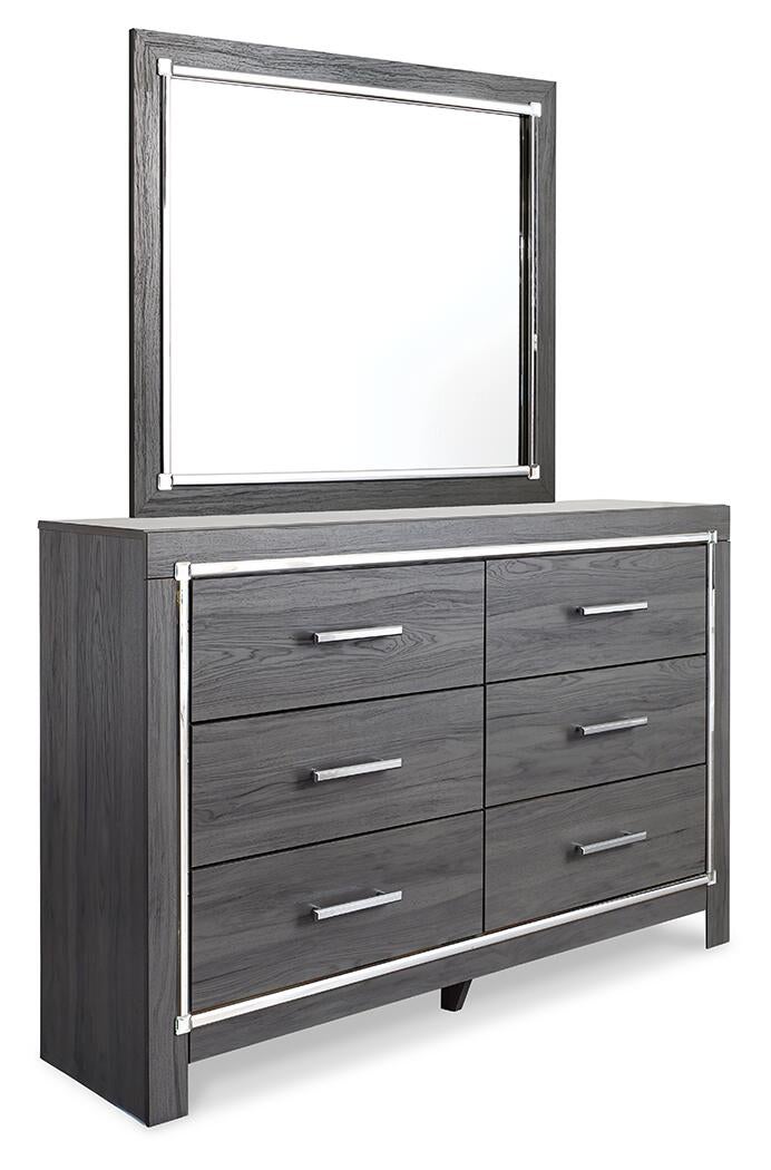 Cama Lodanna con dos cajones y cómoda con espejo