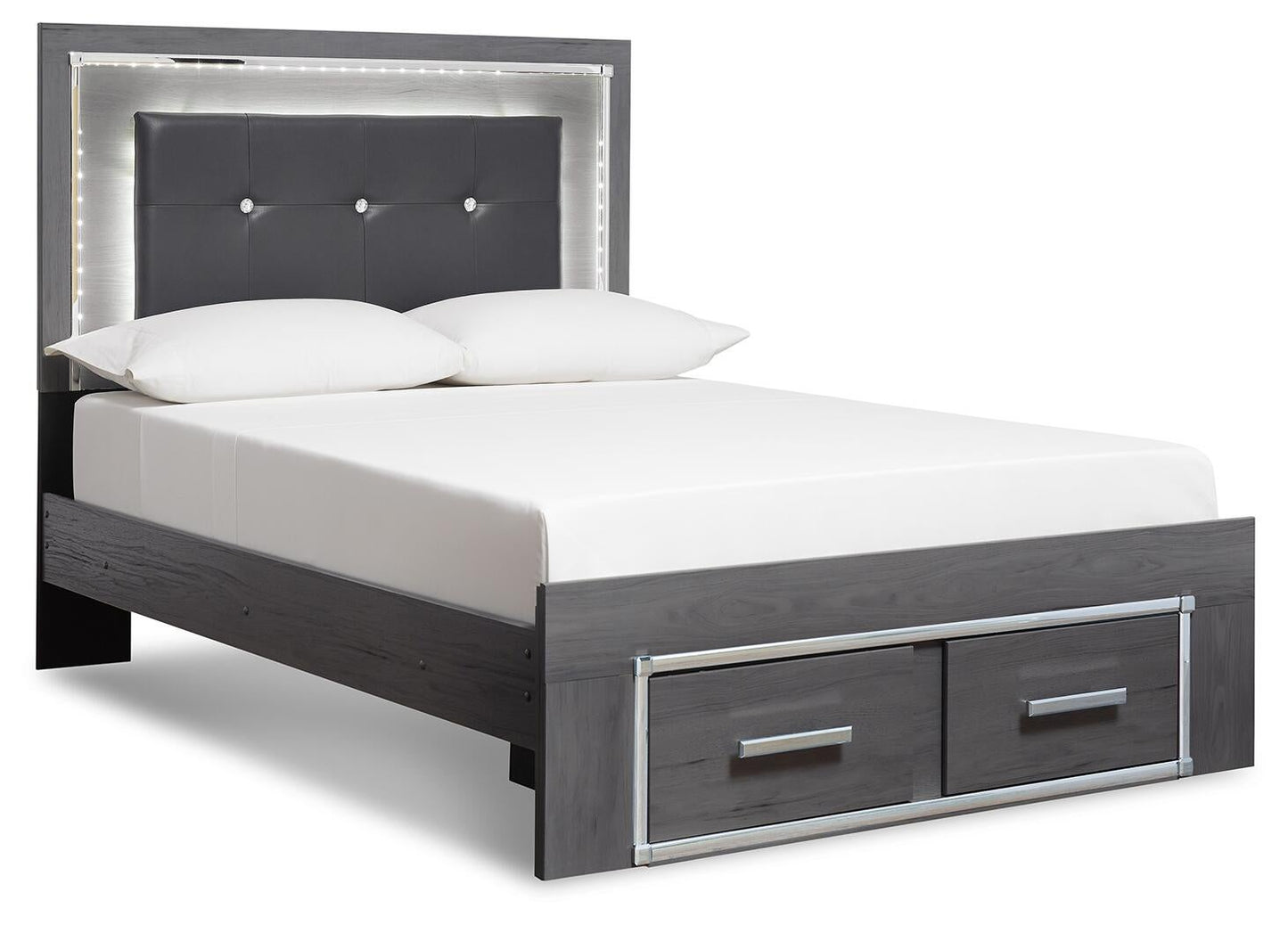 Cama Lodanna con dos cajones y cómoda con espejo