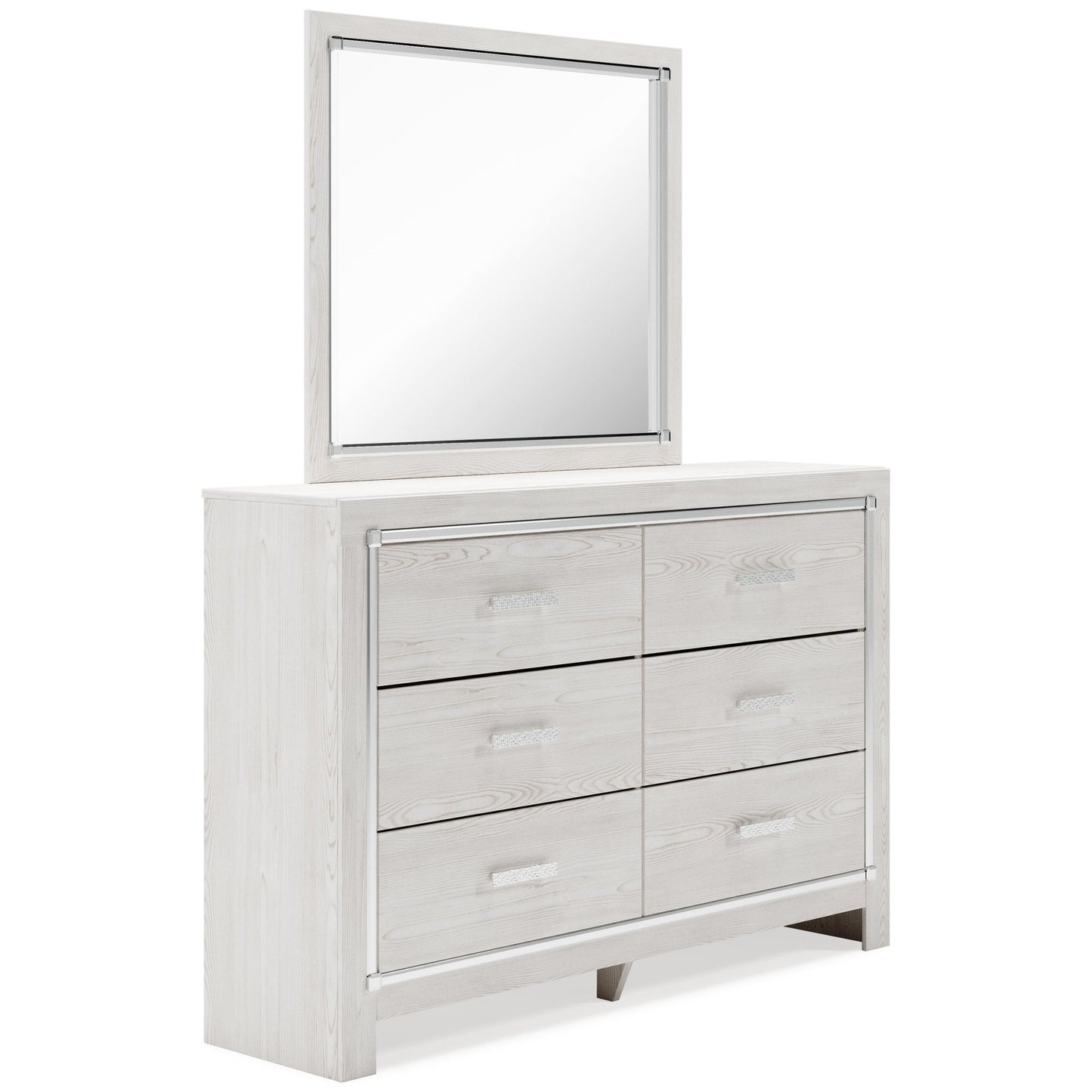 Altyra  Bookcase Headboard Bed With Mirrored Dresser, Chest And Nightstand
