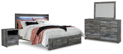 Baystorm  Panel Bed With 2 Storage Drawers With Mirrored Dresser, And Nightstand