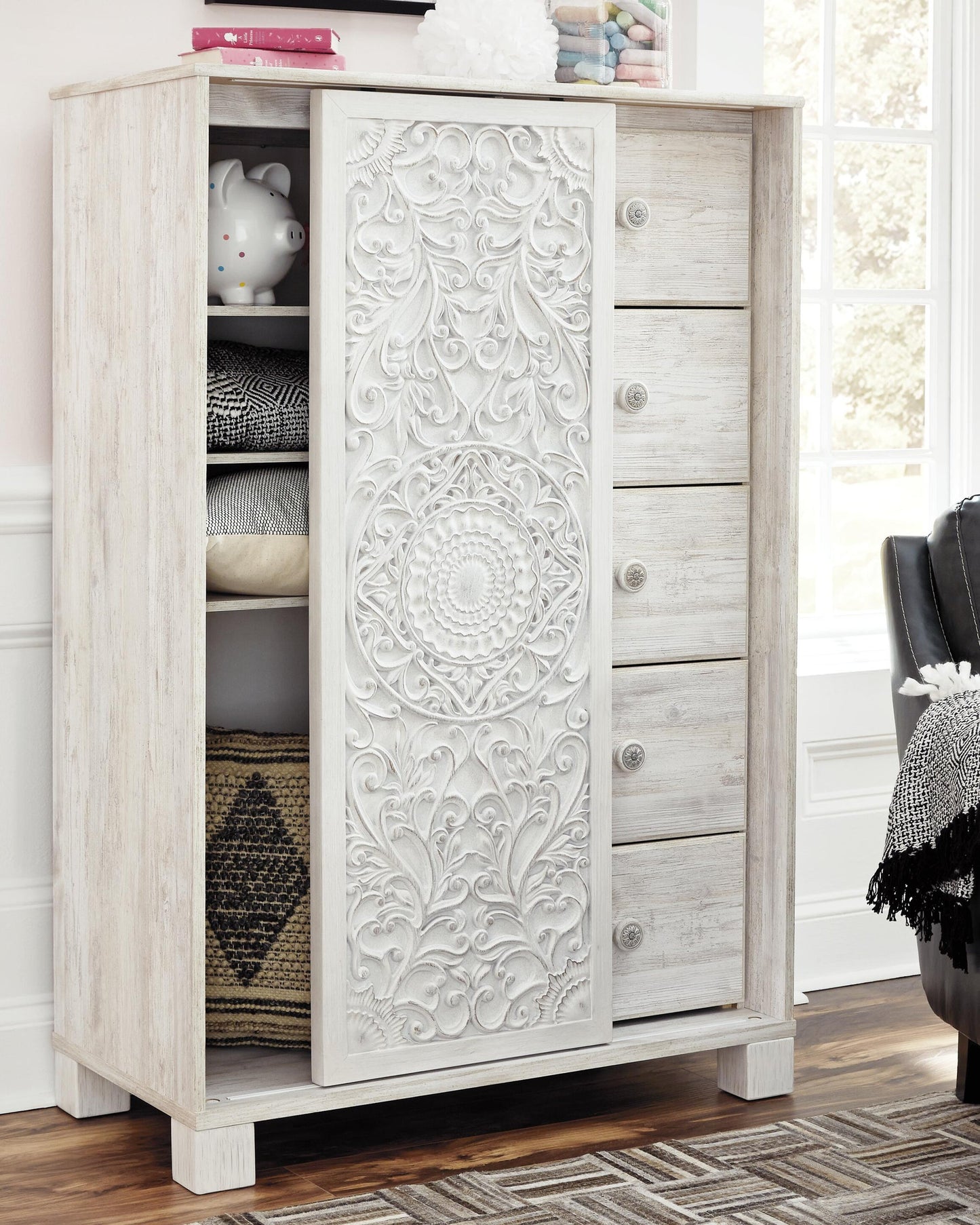 Paxberry  Panel Bed With Mirrored Dresser, Chest And Nightstand