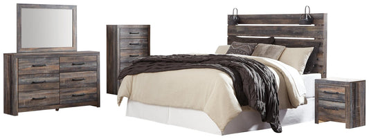 Drystan  Panel Headboard Bed With Mirrored Dresser, Chest And Nightstand