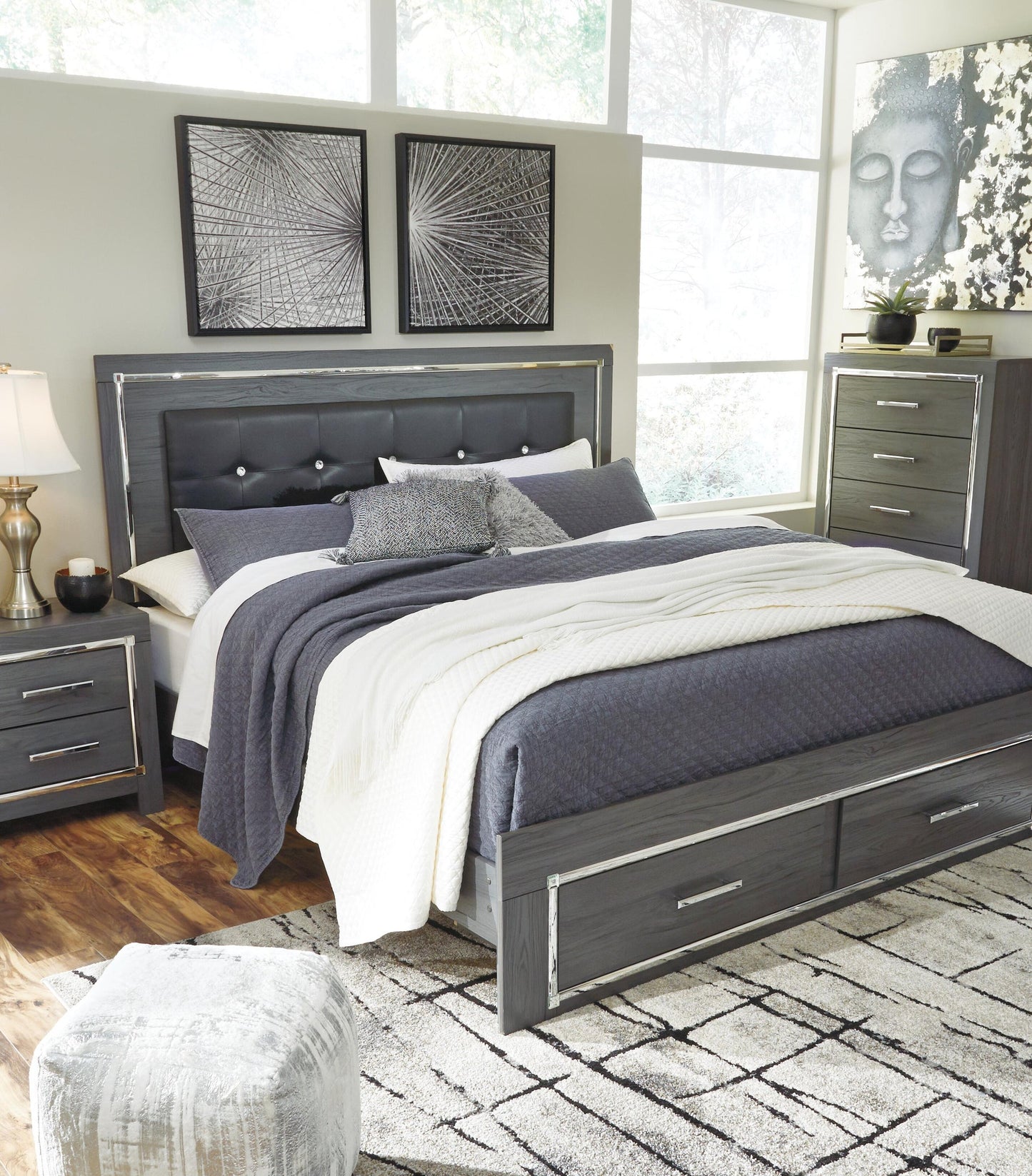 Lodanna  Panel Bed With 2 Storage Drawers, Dresser, Mirror And Nightstand